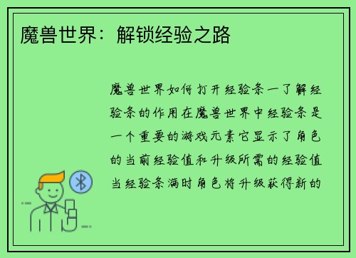 魔兽世界：解锁经验之路